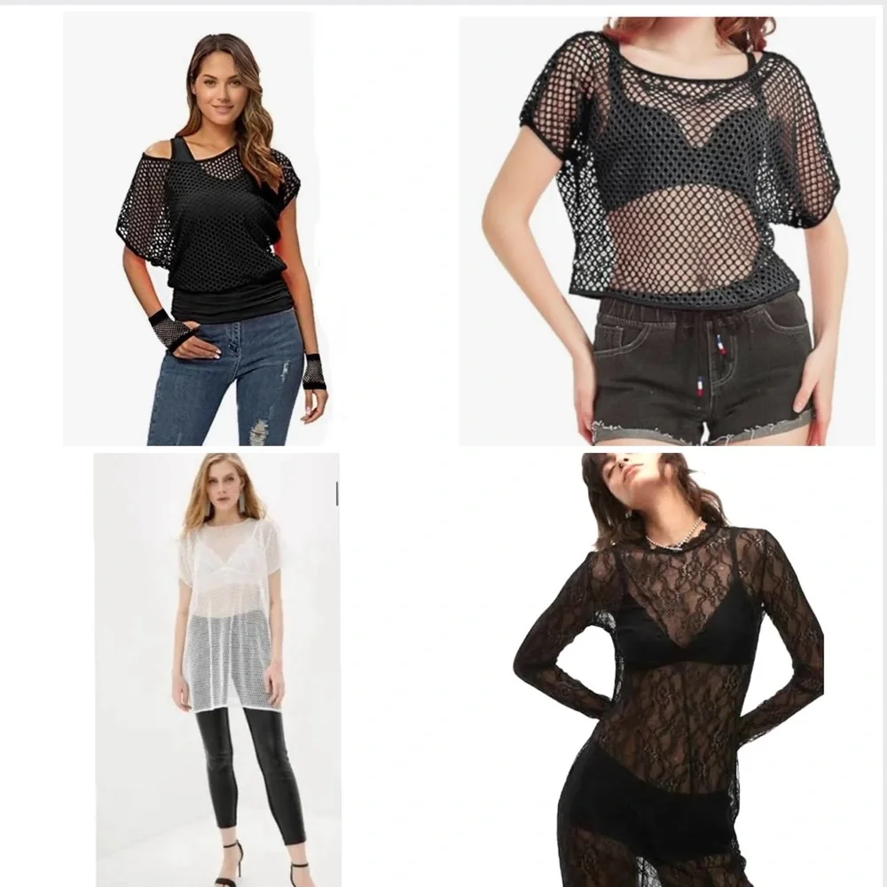 🇨🇦Retro big hole diamond net long tunic or short dress black- versatile style - Picture 8 of 16